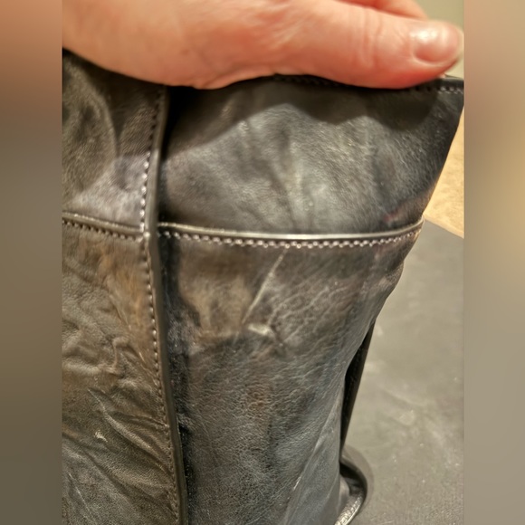 FRYE Navy Metallic Leather Ella Double Handle Crossbody Handbag - Picture 11 of 16